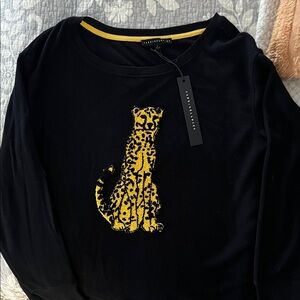 Banana Republic Black Sweater with Yellow Cheetah